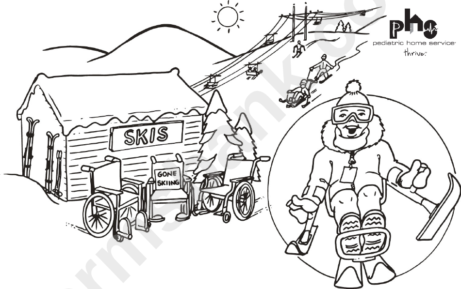 Ski Trip Winter Coloring Sheet