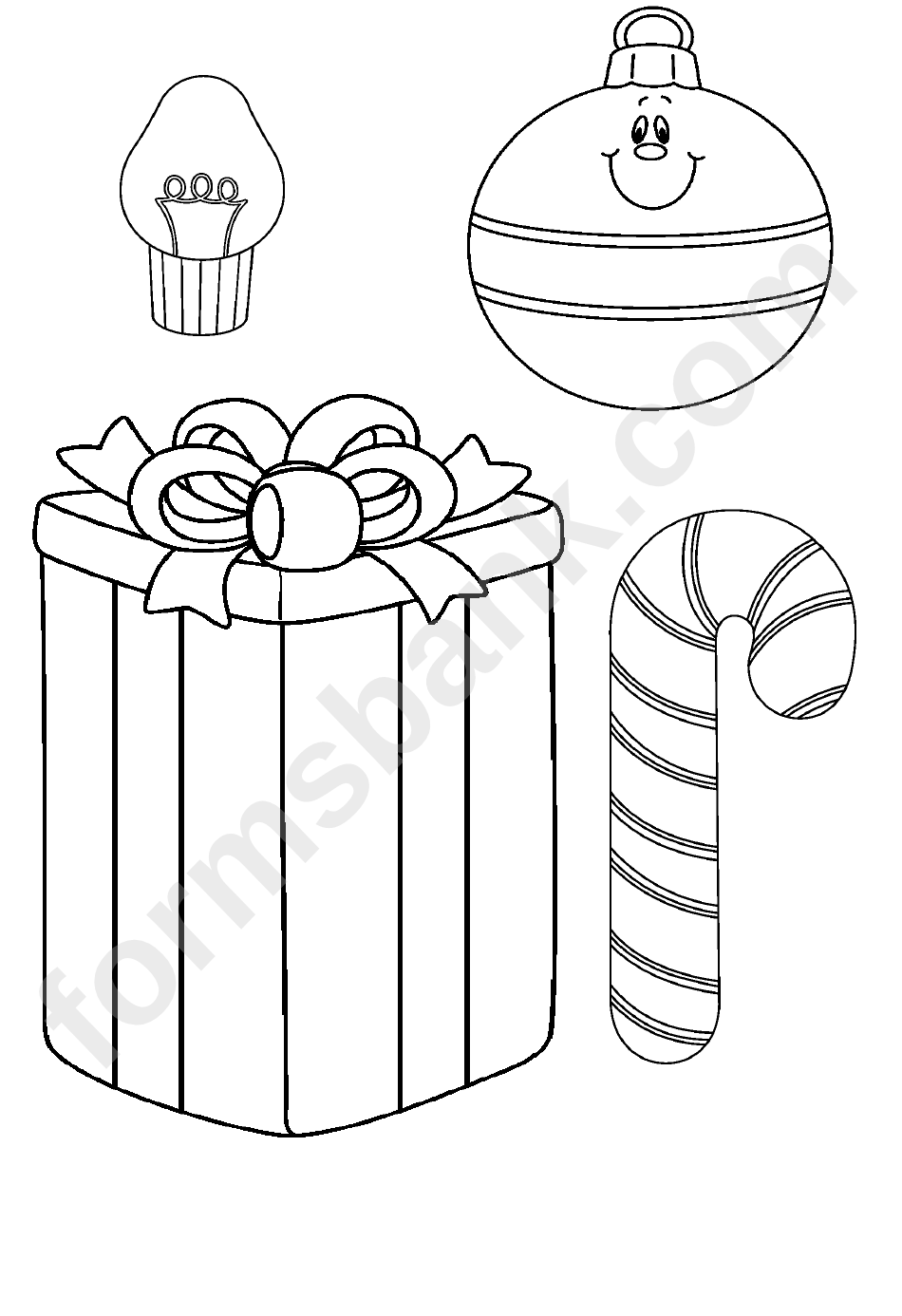 Christmas Tree And Decorations Coloring Sheets