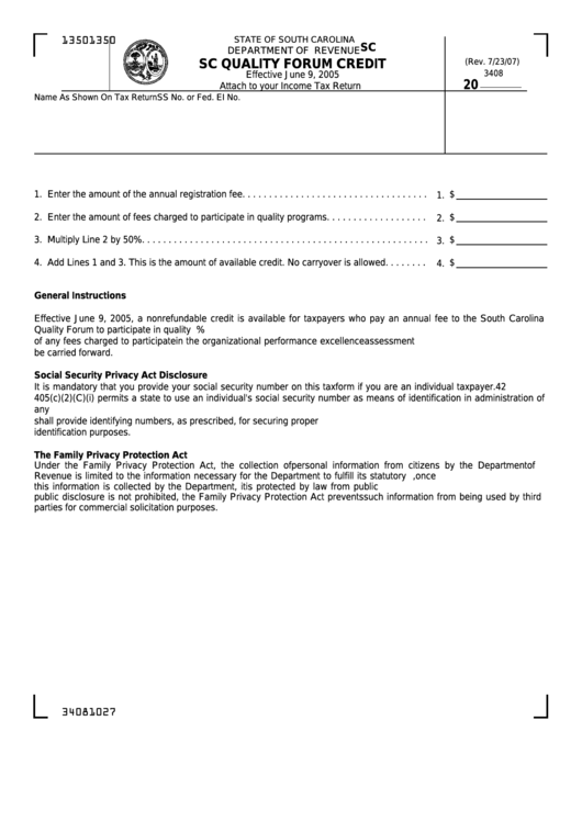 Form Sc Sch.tc-28 - Sc Quality Forum Credit Printable pdf