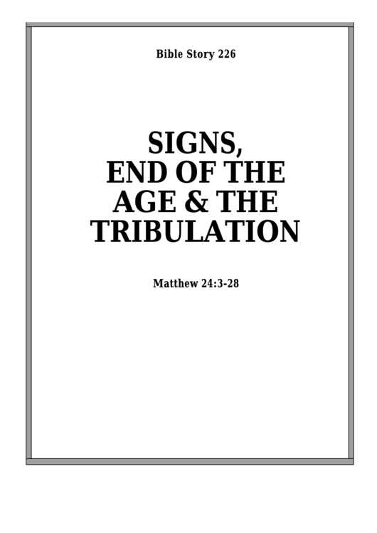 Signs, End Of The Age & The Tribulation Bible Activity Sheet Set Printable pdf