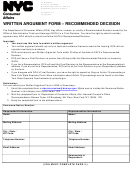 Fillable Written Argument Form - Recommended Decision - Nyc Department Of Consumer Affairs Printable pdf
