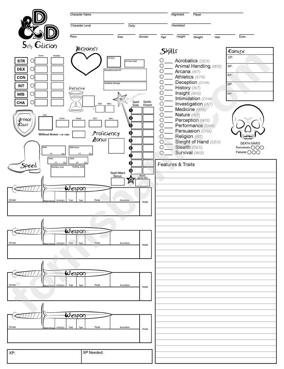 Dungeons And Dragons 5 0 Character Sheet Printable Pdf Download