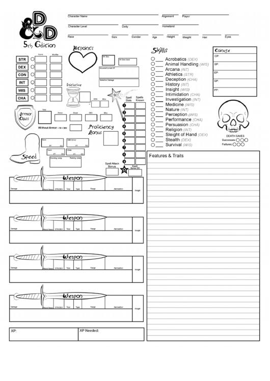 Dungeons And Dragons 5.0 Character Sheet