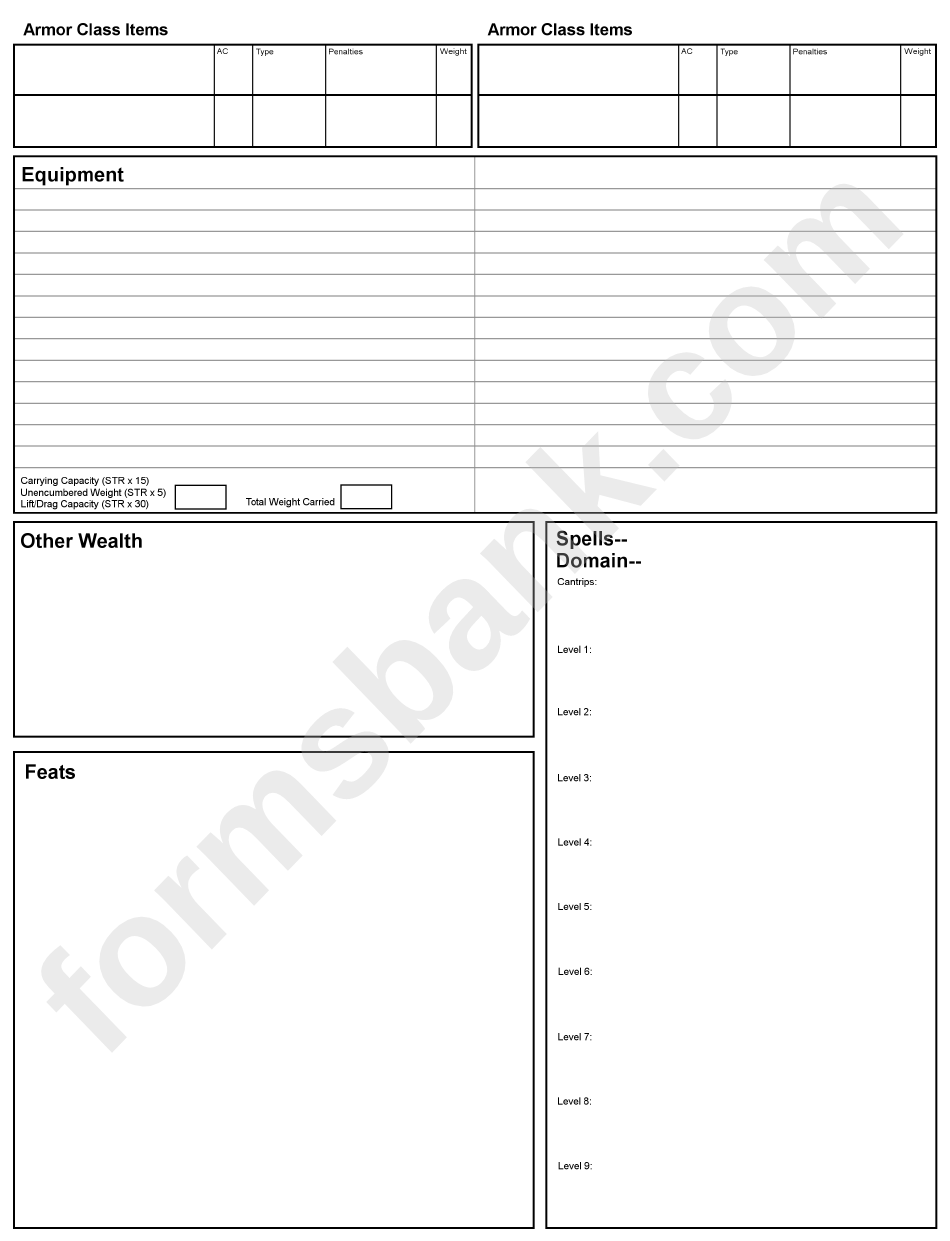 Dungeons And Dragons 5.0 Character Sheet
