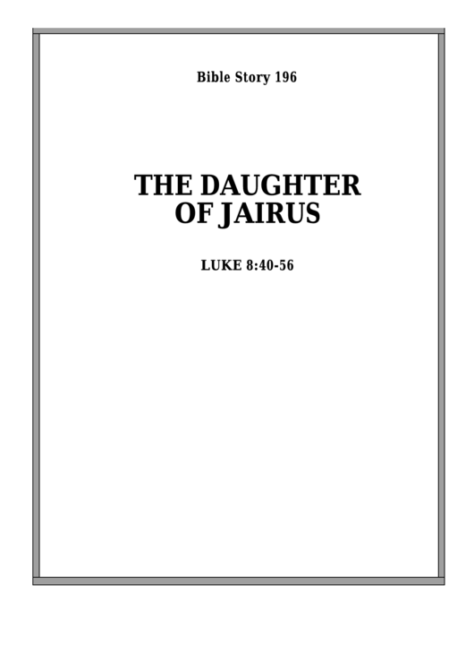 The Daughter Of Jairus Bible Activity Sheet Set Printable pdf