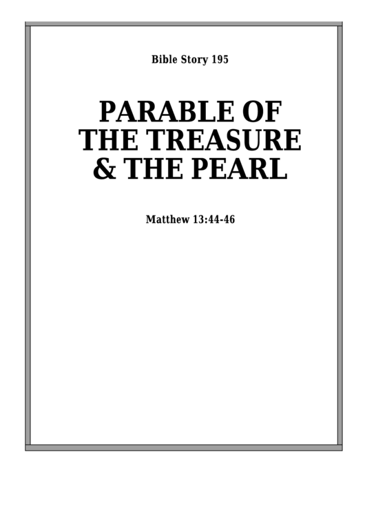 Parables Of The Treasure & The Pearl Bible Activity Sheet Set Printable pdf