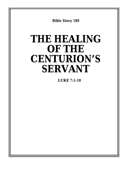 The Healing Of The Centurion