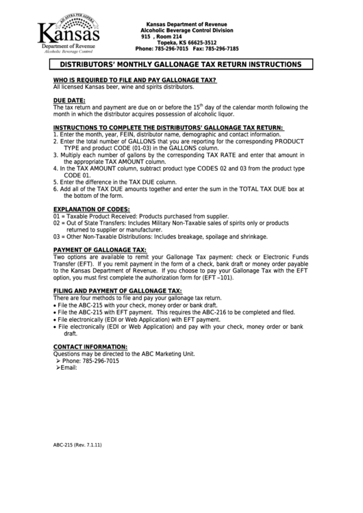 Fillable Form Abc-215 - Distributors