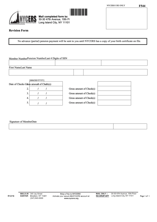 Form F544 - Revision Form Printable pdf