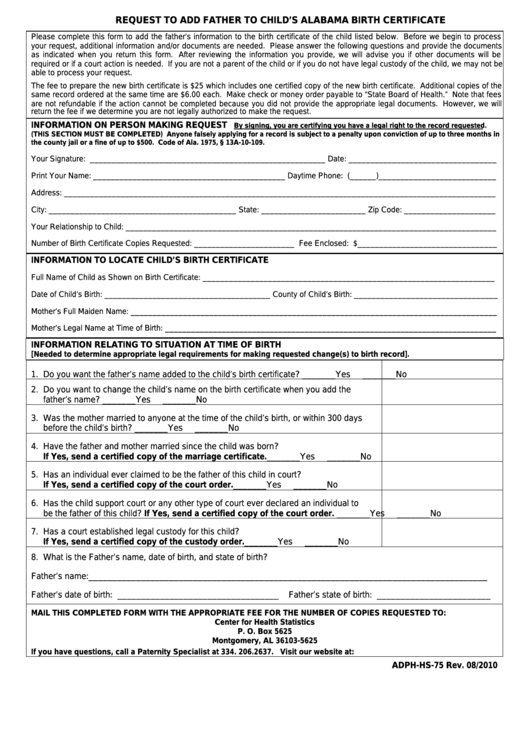 Form Adph-Hs-75 - Request To Add Father To Child