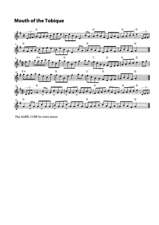 Mouth Of The Tobique Sheet Music Printable pdf