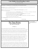 The Tiger Rising (950l) - Middle School Reading Article Worksheet