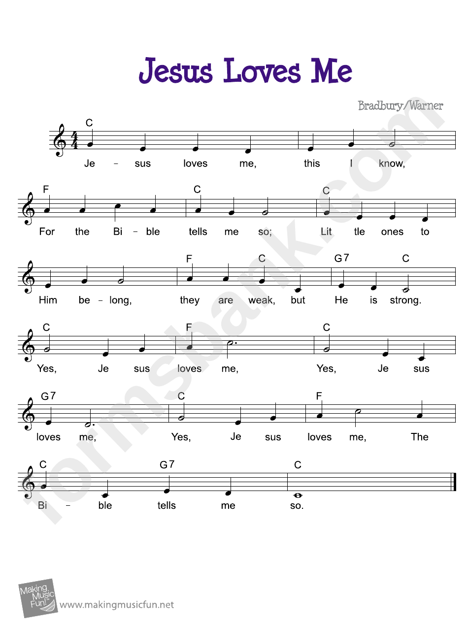 Bradbury/warner Jesus Loves Me Sheet Music printable pdf download