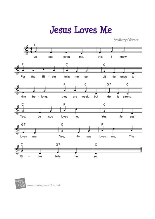 Bradbury/warner - Jesus Loves Me Sheet Music Printable pdf