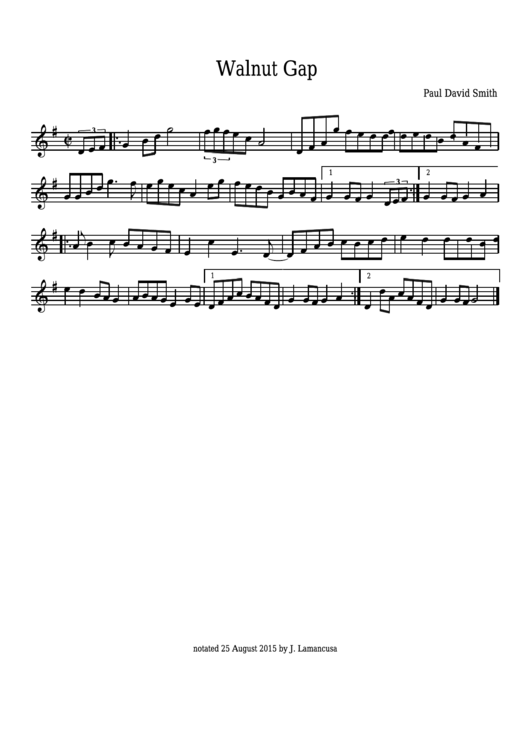 Paul David Smith - Walnut Gap Sheet Music Printable pdf