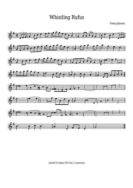 Vesta Johnson - Whistling Rufus Sheet Music Printable pdf
