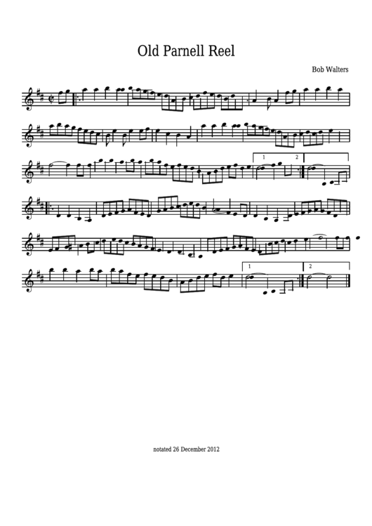 Bob Walters - Old Parnell Reel Sheet Music Printable pdf