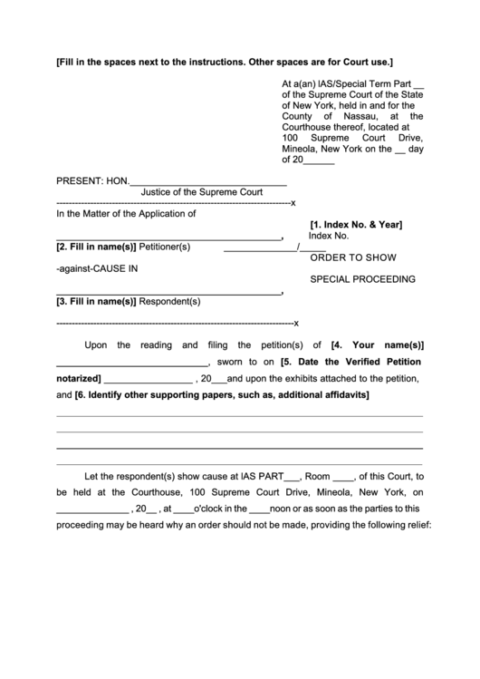 Order To Show Cause In Special Proceeding - New York Supreme Court Printable pdf