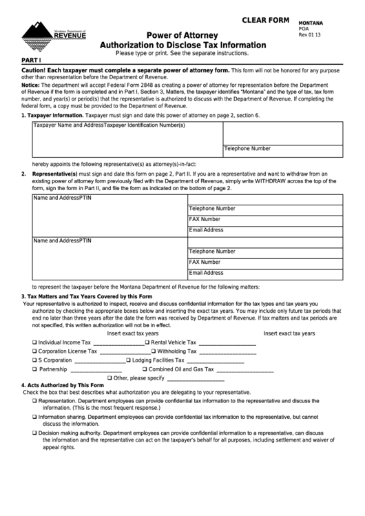 Fillable Form Poa - Power Of Attorney Authorization To Disclose Tax Information Printable pdf