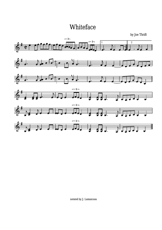 Joe Thrift - Whiteface Sheet Music Printable pdf