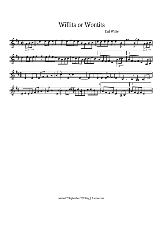 Earl White - Willits Or Wontits Sheet Music Printable pdf