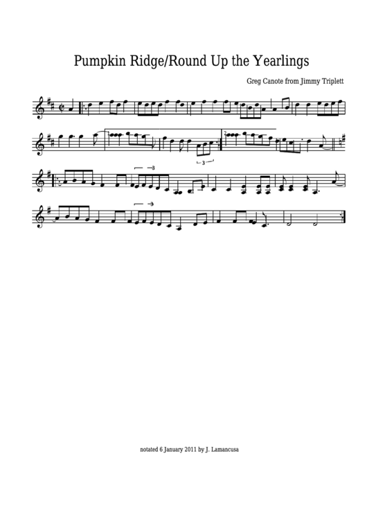 Jimmy Triplett - Pumpkin Ridge/round Up The Yearlings Sheet Music Printable pdf