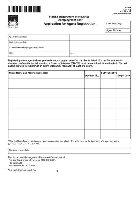 Form Rts-9 - Application For Agent Registration Printable pdf