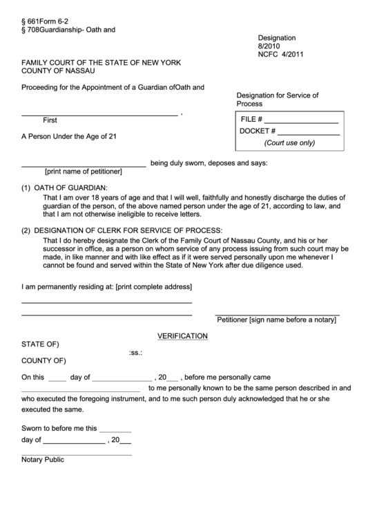 Fillable Form 6-2 - Guardianship Oath And Designation Printable pdf