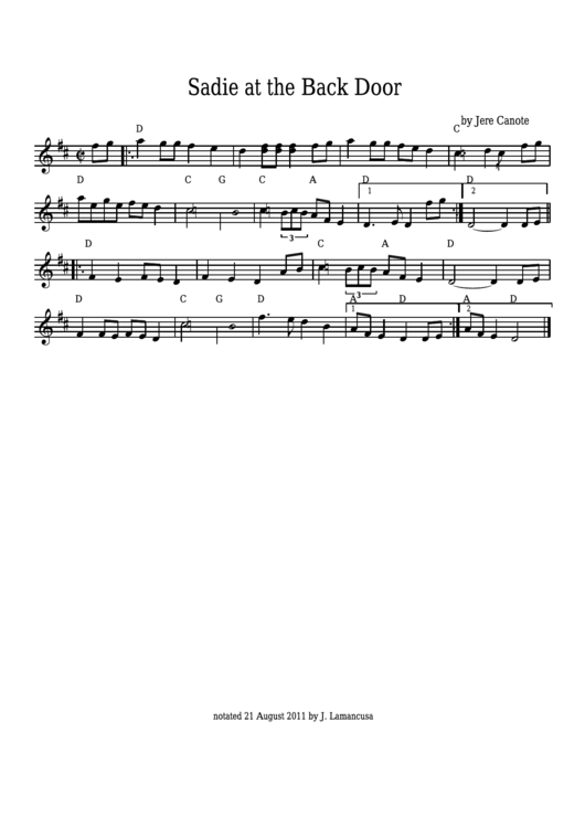 Jere Canote - Sadie At The Back Door Sheet Music Printable pdf