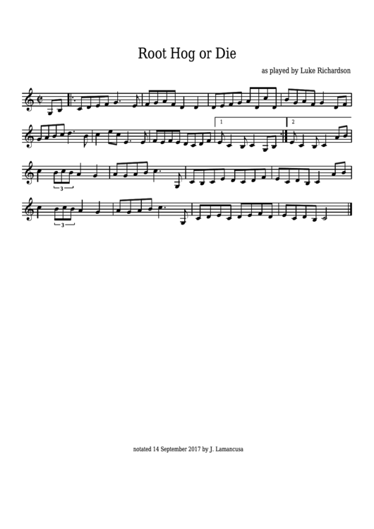 Root Hog Or Die Sheet Music Printable pdf