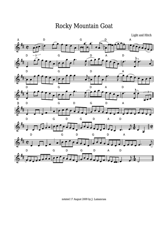 Light And Hitch - Rocky Mountain Goat Sheet Music Printable pdf