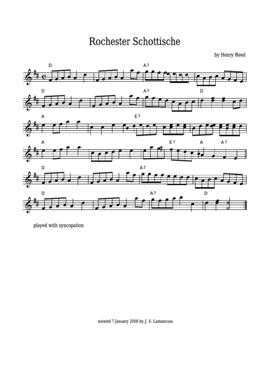 Henry Reed - Rochester Schottische Sheet Music Printable pdf
