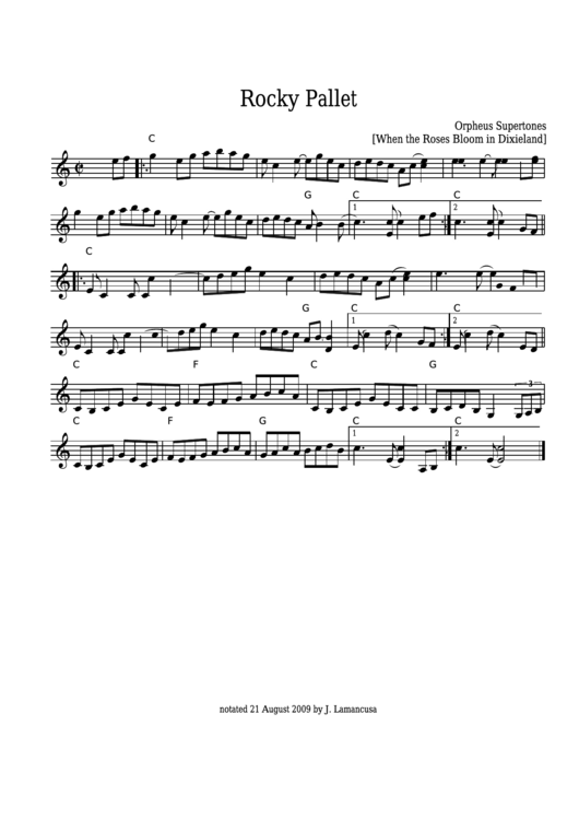 Orpheus Supertones - Rocky Pallet Sheet Music - When The Roses Bloom In Dixieland Printable pdf