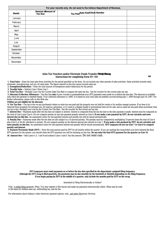 Form St-103 - Sales Tax Vouchers And/or Electronic Funds Transfer Credit Recap Printable pdf
