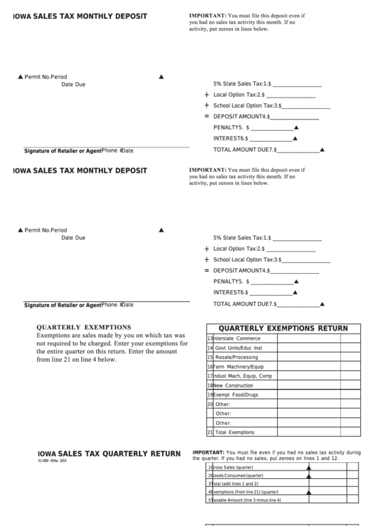 Form 31-089 - Iowa Sales Tax Monthly Deposit, Iowa Regular Local Option Tax And School Local Option Tax Printable pdf