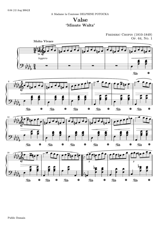 Frederic Chopin - Minute Waltz Piano Music Sheet Printable pdf