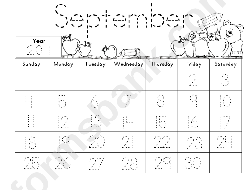 September Calendar Math Journal Kids Activity Sheets