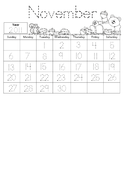November Calendar Math Journal Printable pdf