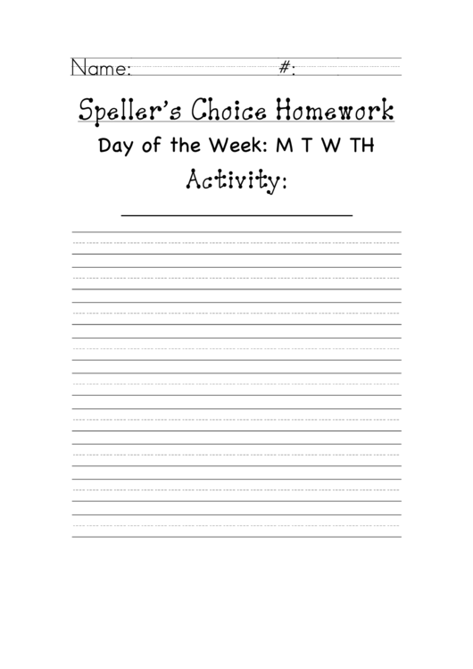 Speller's Choice Homework List Template