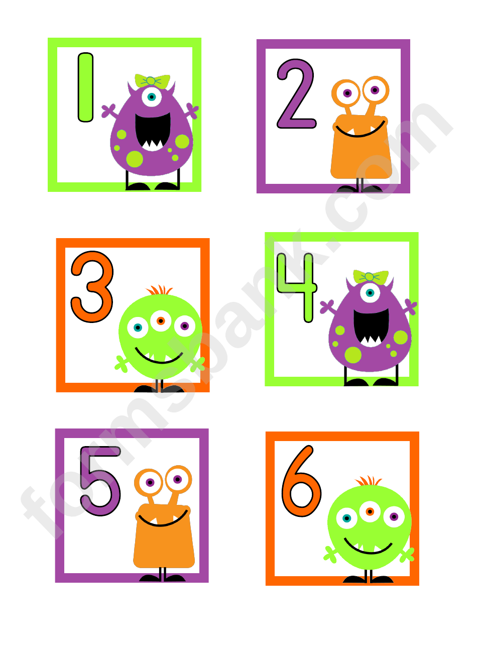 Monster Numbers Game Card Template