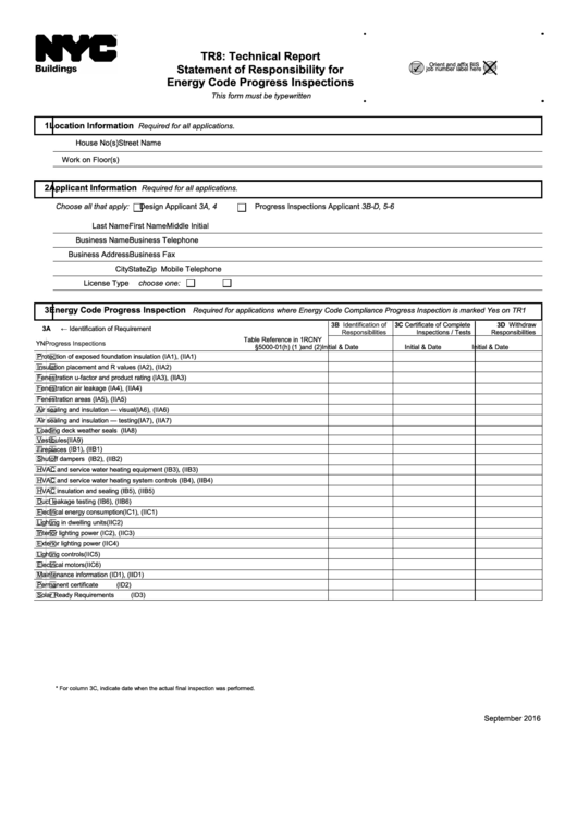 Fillable Form Tr8 - Technical Report Statement Of Responsibility For Energy Code Progress Inspections Printable pdf