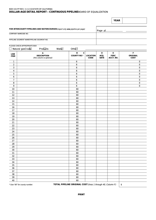 Fillable Form Boe-533-Pp - Dollar-Age Detail Report - Continuous Pipeline Printable pdf