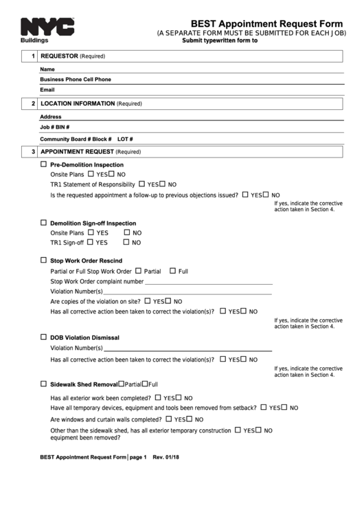 Fillable Best Appointment Request Form - New York City Department Of Buildings Printable pdf