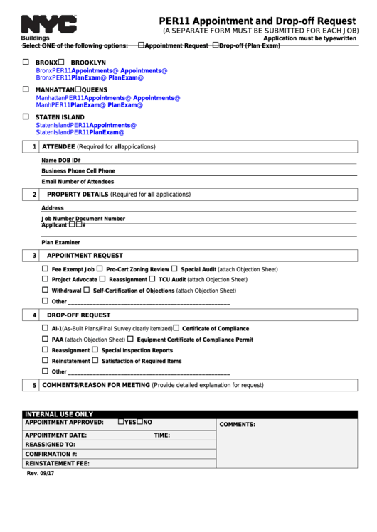 Fillable Form Per11 - Appointment And Drop-Off Request Printable pdf