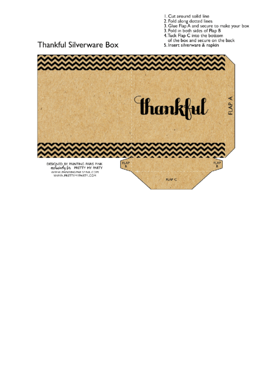 Thankful Silverware Box Template Printable pdf