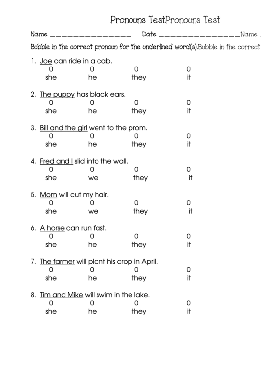 Pronouns Worksheet Template Printable pdf
