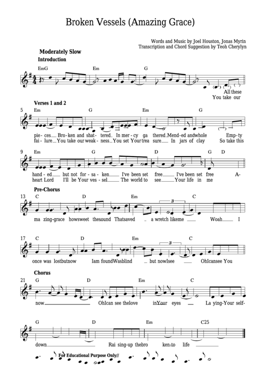 Broken Vessels (Amazing Grace) Sheet Music Printable pdf