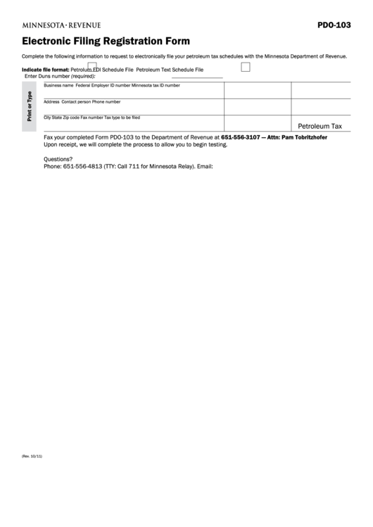 Fillable Form Pdo-103 - Electronic Filing Registration Form Printable pdf