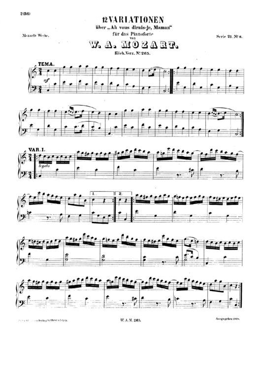 W.a. Mozart - 12 Variationen Sheet Music Printable pdf