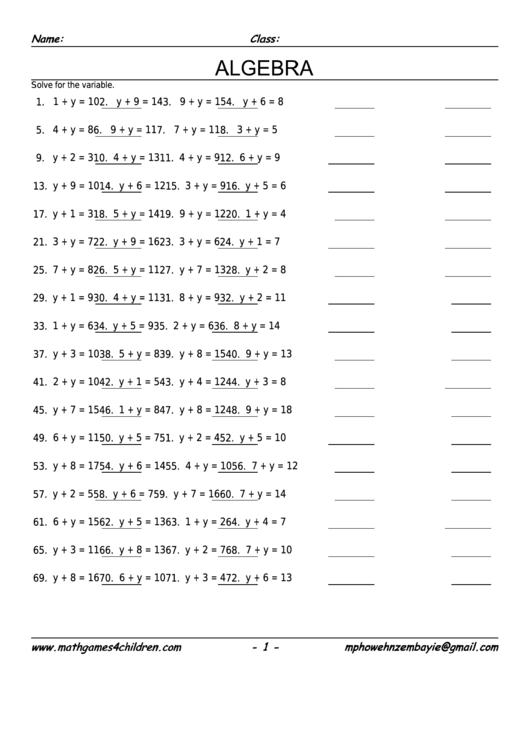 Pre-Algebra Addition Worksheet With Answers Printable pdf